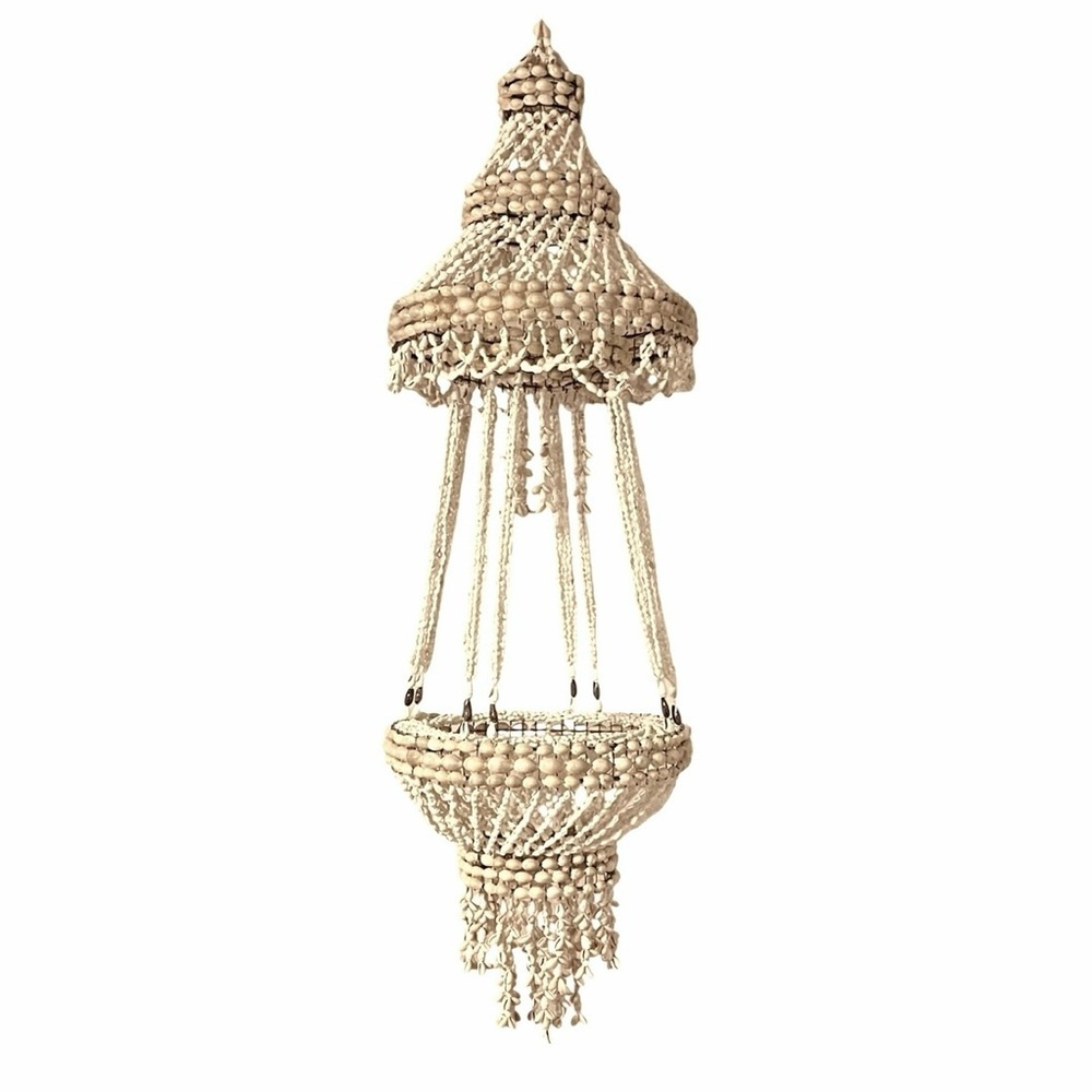 Vintage Handcrafted Boho Hand Beaded Seashell Hanging Chandelier Plant Holder